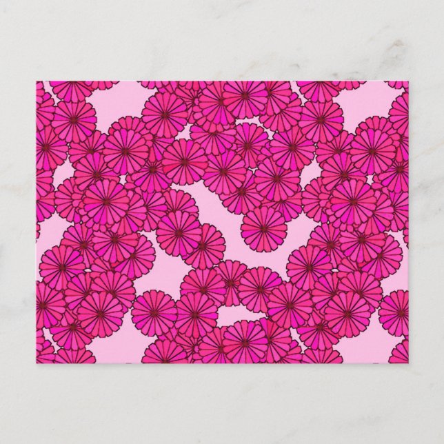 Art Deco-blomman mönster - magenta på rosa Vykort (Framsida)