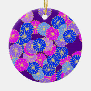 Art Deco-blomman mönster - violett, blått och lila Julgransprydnad Keramik