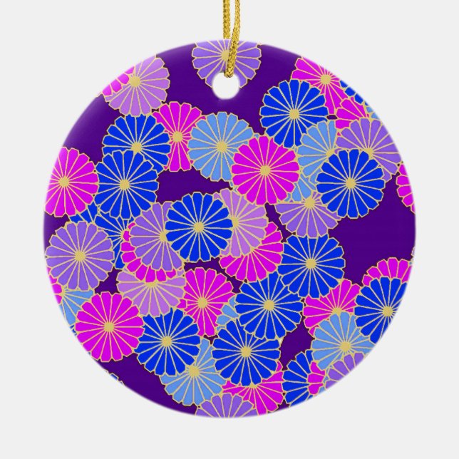 Art Deco-blomman mönster - violett, blått och lila Julgransprydnad Keramik (Framsidan)
