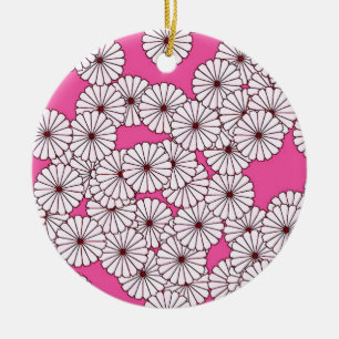 Art Deco-blomman mönster - vit på djup rosa Julgransprydnad Keramik