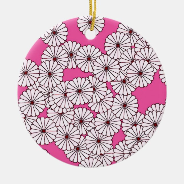 Art Deco-blomman mönster - vit på djup rosa Julgransprydnad Keramik (Framsidan)