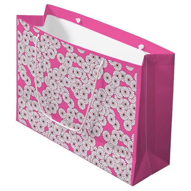 Art Deco-blomman mönster - vit på rosa (Framsidan Vinklad)