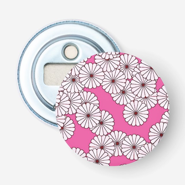 Art Deco-blomman mönster - vit på rosa Flasköppnare (Framsidan)