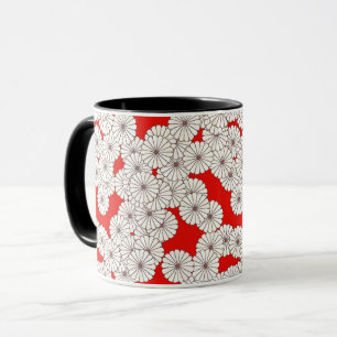 Art Deco-blomman mönster - vit på rött Mugg