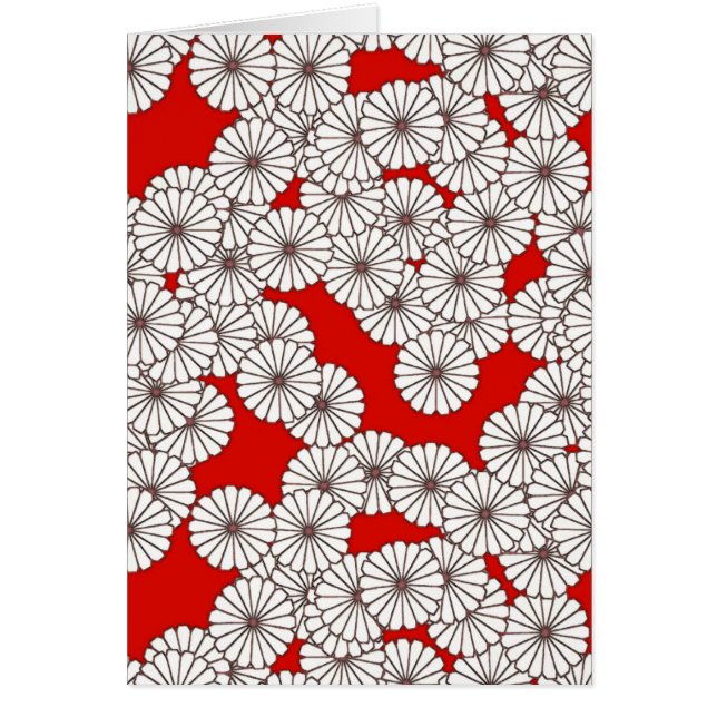 Art Deco-blomman mönster - vit på rött OBS Kort (Framsidan)