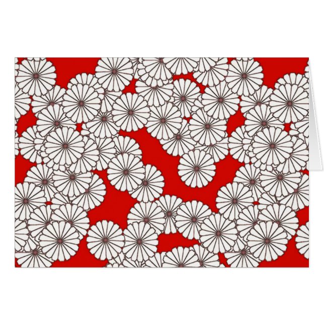 Art Deco-blomman mönster - vit på rött OBS Kort (Framsidan Horizontal)
