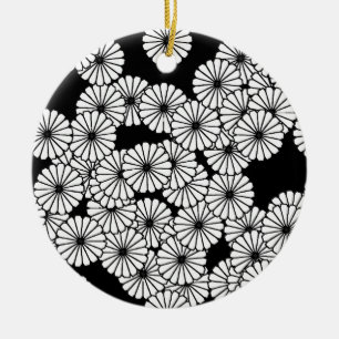 Art Deco-blomman mönster - vit på svart Julgransprydnad Keramik