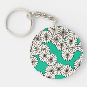 Art Deco-blomman mönster - vit på turkos