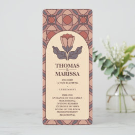 Art Deco Blommig Glasmosaik Bröllopsprogram Program