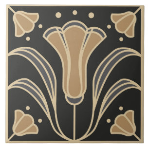 Art Deco-Blommigt. Blå blommor 2  Kakelplatta