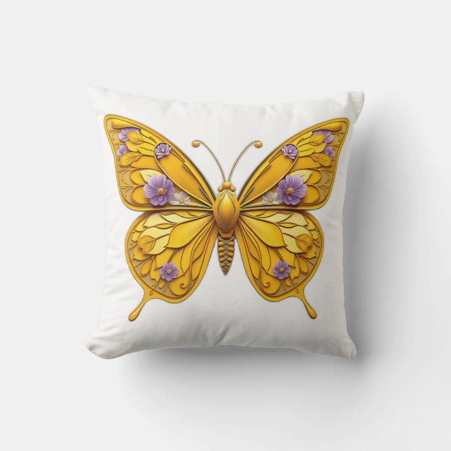 Art Deco Blommigt Butterfly Kudde (Framsida)