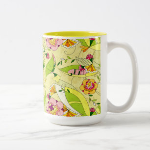 Art Deco-Blommigt Collage Två-Tonad Mugg