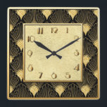 Art Deco Blommigt Fläkt Stil Fyrkantig Klocka<br><div class="desc">Jag kärlek i mönster. Det är fläkt stil mönster som ser ut som deco fläkt under perioden. Jag har färgad i mönster och klockan i svart och guld. Det här gör en underbar kvadratisk konsthugga till ditt hem.</div>