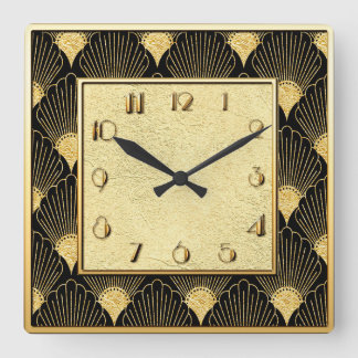 Art Deco Blommigt Fläkt Stil Fyrkantig Klocka