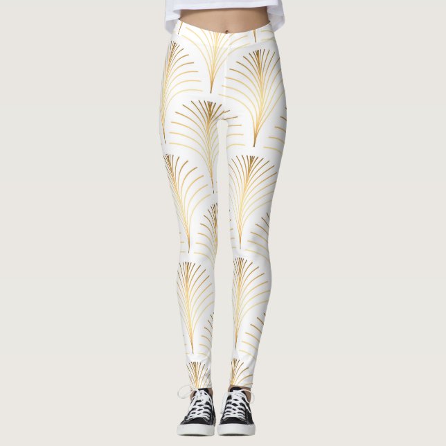 Art Deco Blommigt: Golden Elegance. Leggings (Framsida)