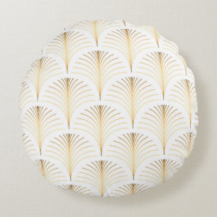 Art Deco Blommigt: Golden Elegance. Rund Kudde