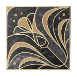 Art Deco-Blommigt. Guld och Marble Kakelplatta