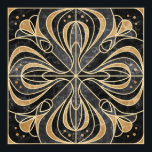Art Deco-Blommigt. Guld och Marble Poster<br><div class="desc">Art Deco marble stilized blommigt ornament med bluebells. Imitationsbrickor med guld kontur (grått och sand)</div>