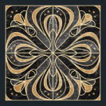 Art Deco-Blommigt. Guld och Marble Poster<br><div class="desc">Art Deco marble stilized blommigt ornament med bluebells. Imitationsbrickor med guld kontur (grått och sand)</div>