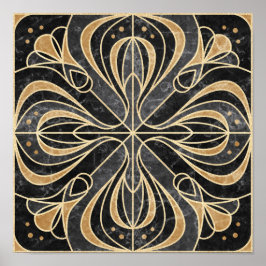 Art Deco-Blommigt. Guld och Marble Poster