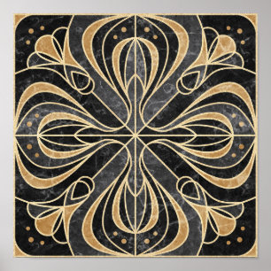 Art Deco-Blommigt. Guld och Marble Poster