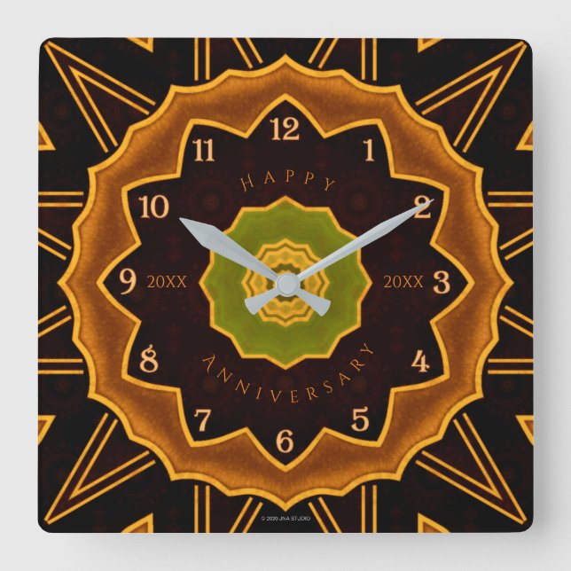 Art Deco-Blommigt - lås för akryliska väggspärrar Fyrkantig Klocka (Framsida)