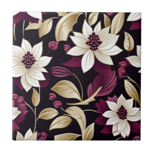 Art Deco-Blommigt om Burgundy Kakelplatta