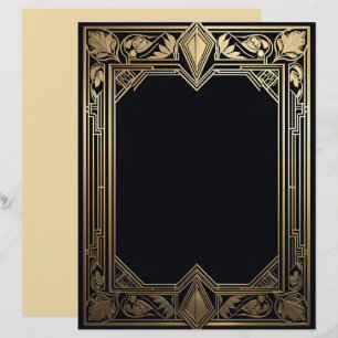 Art Deco Blommigt Ram Brevhuvud
