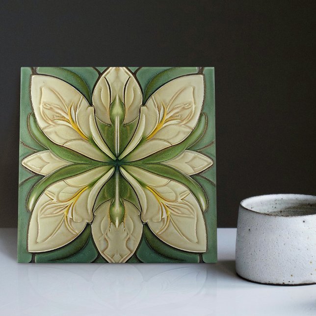 Art Deco Blommigt Wall Decor Art nouveau Kakelplatta (Seek more? Explore our collection for more matching tiles to uplift your space.)