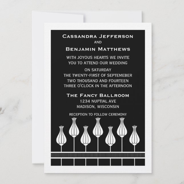 Art Deco-Blommigtens bröllopsinbjudan Inbjudningar (Framsida)