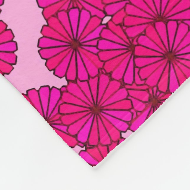 Art Deco blommönster - magenta på rosa Fleecefilt (Hörn)