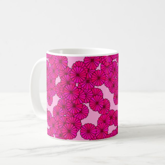 Art Deco blommönster - magenta på rosa Kaffemugg (Framsida vänster)