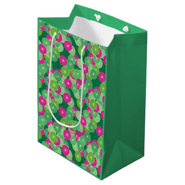 Art Deco blommönster - nyanser av grönt, fuchsia (Framsidan Vinklad)