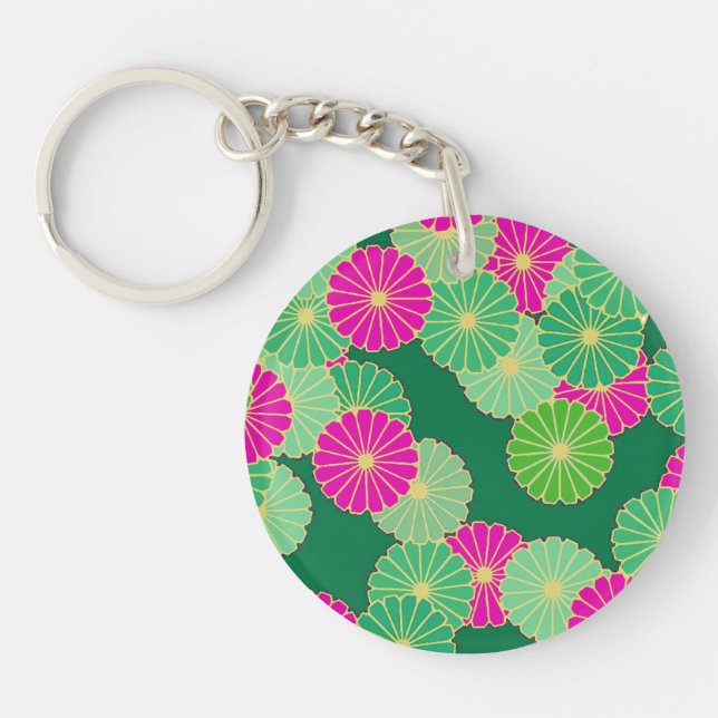 Art Deco blommönster - nyanser av grönt, fuchsia (Framsidan)