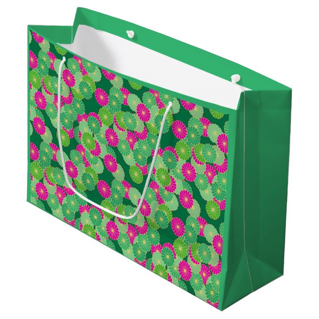 Art Deco blommönster - nyanser av grönt, fuchsia (Framsidan Vinklad)