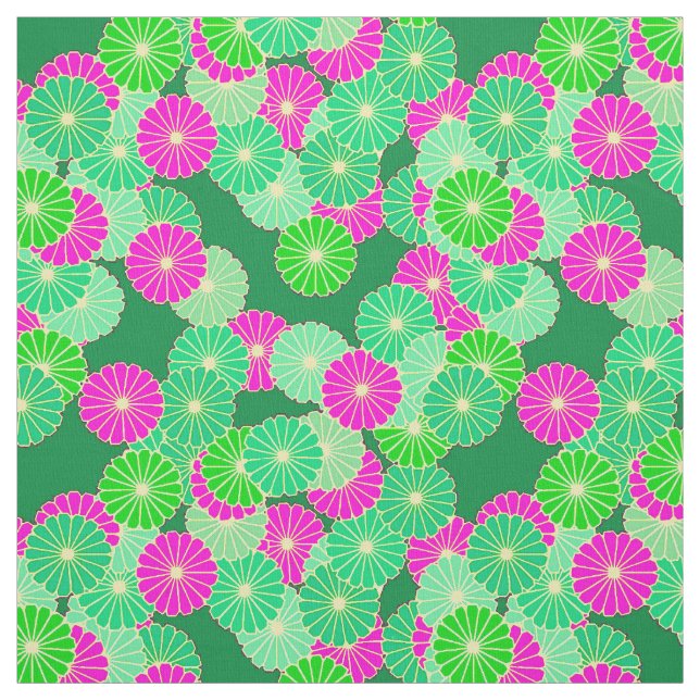 Art Deco blommönster - nyanser av grönt, fuchsia Tyg (Provkarta)