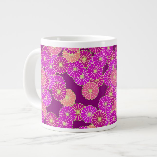 Art Deco blommönster - nyanser av violett, korall Jumbo Mugg (Framsida vänster)