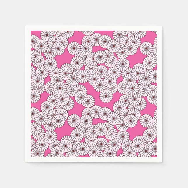 Art Deco blommönster - vitt på rosa Pappersservett (Framsidan)