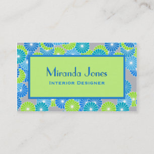 Art Deco-blommor - Cerulean Blue och Lime Green Visitkort