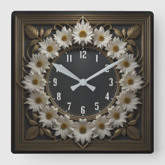 Art Deco-blommor Fyrkantig Klocka