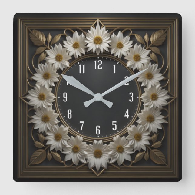 Art Deco-blommor Fyrkantig Klocka (Framsida)
