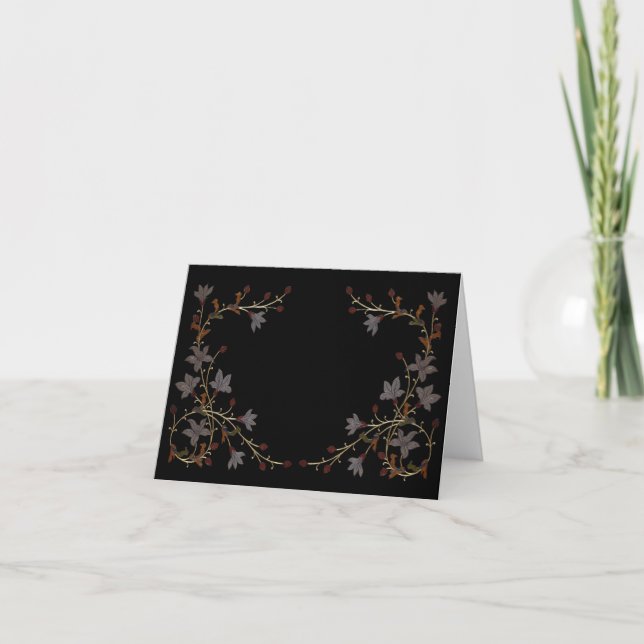 Art Deco-blommor på svart Anteckningskort (Framsida)