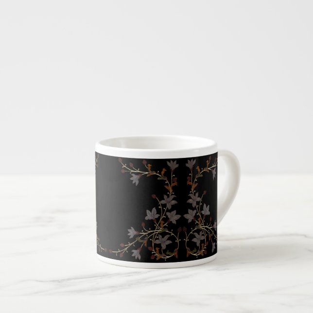 Art Deco-blommor på svart Espressomugg (Framsida höger)