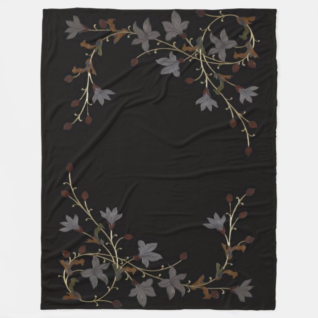Art Deco-blommor på svart Fleecefilt (Framsidan)