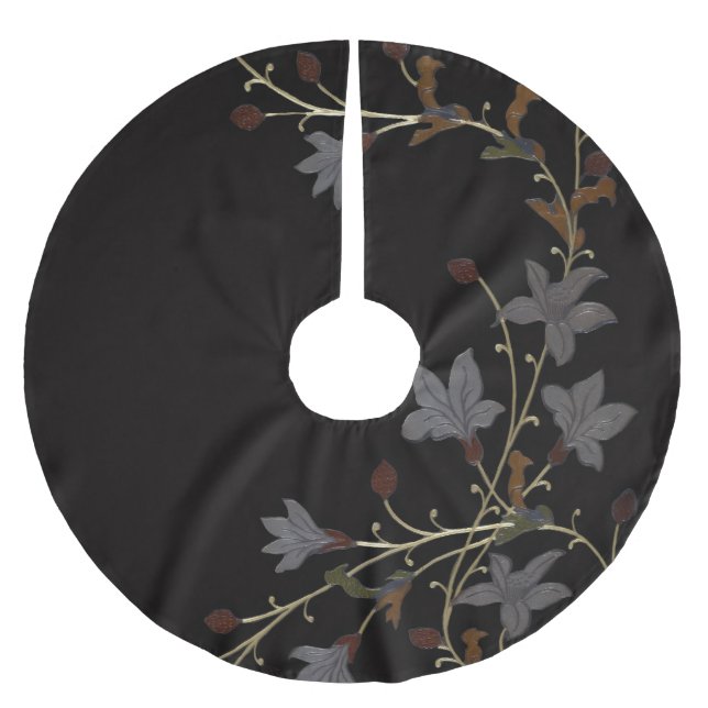 Art Deco Blommor På Svart Julgransmatta Borstad Polyester (Framsidan)