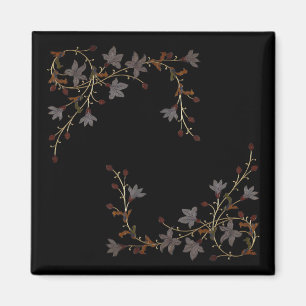 Art Deco-blommor på svart Magnet