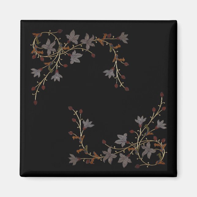 Art Deco-blommor på svart Magnet (Framsidan)