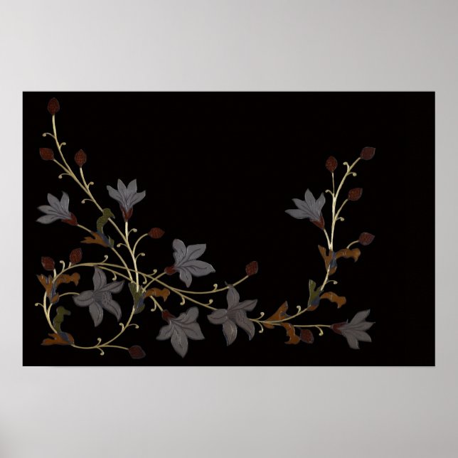 Art Deco-blommor på svart Poster (Framsidan)