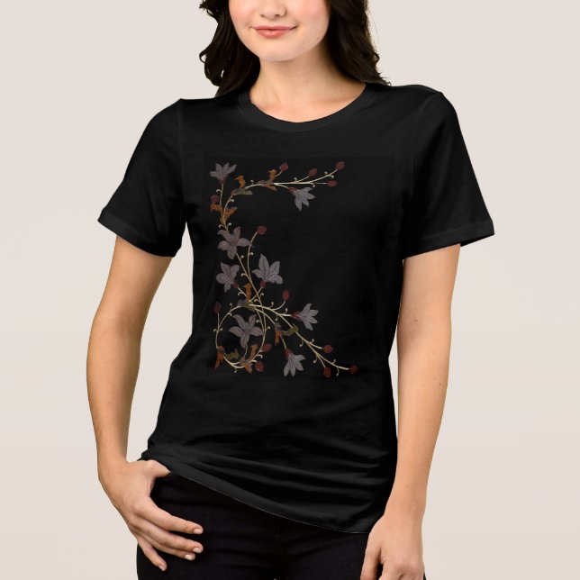 Art Deco-blommor på svart T Shirt (Framsida)