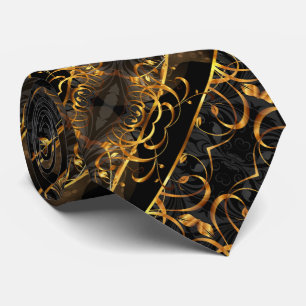 Art deco blomstrar svart och guld snurrar slips